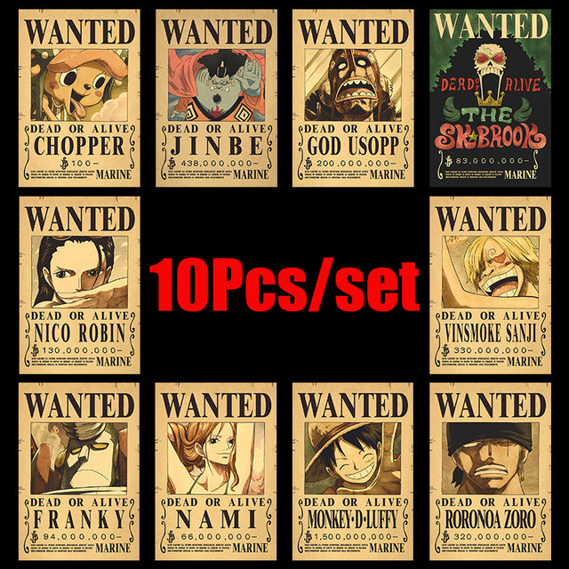 10Pcs/set One Piece Anime Vintage Posters