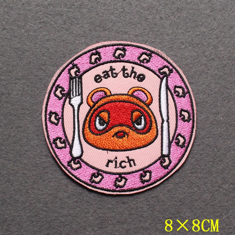 japanese Anime Patches On Clothes Calcifer Iron on Embroidered Patches For Clothing DIY Chainsaw Man Stripes Applique Accessory