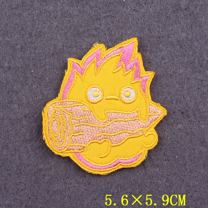 japanese Anime Patches On Clothes Calcifer Iron on Embroidered Patches For Clothing DIY Chainsaw Man Stripes Applique Accessory