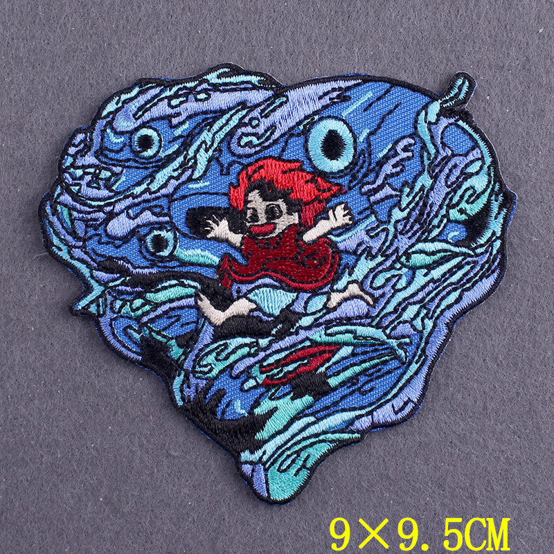japanese Anime Patches On Clothes Calcifer Iron on Embroidered Patches For Clothing DIY Chainsaw Man Stripes Applique Accessory