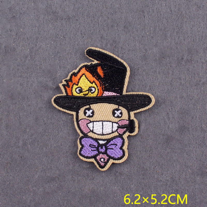 japanese Anime Patches On Clothes Calcifer Iron on Embroidered Patches For Clothing DIY Chainsaw Man Stripes Applique Accessory