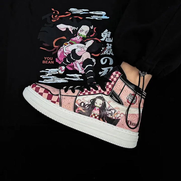Anime Shoes Nezukol Anime Sneakers Cartoon Tanjirou Cosplay Women Casual High Top Shoes Anime Shoes Running Sneakers